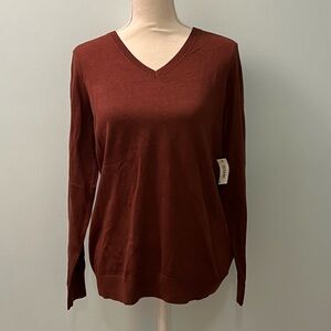 Brown v neck long sleeve sweater